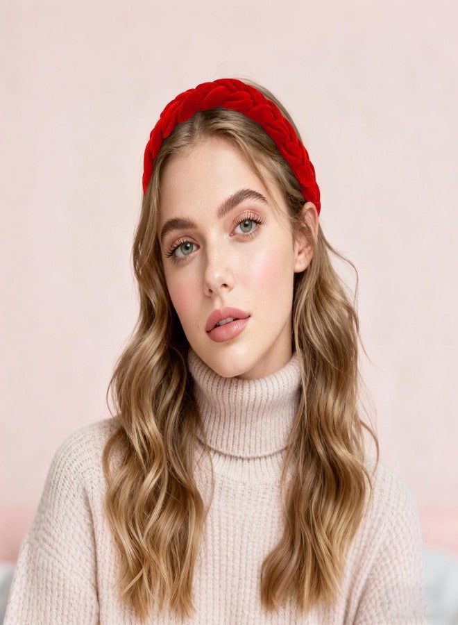 ويكو طوق شعر مضفر من المخمل الأحمر من ويكو - طوق شعر مطاطي قابل للتعديل، إكسسوارات شعر لعيد الميلاد للنساء والفتيات، هدايا عيد الحب - Image 2